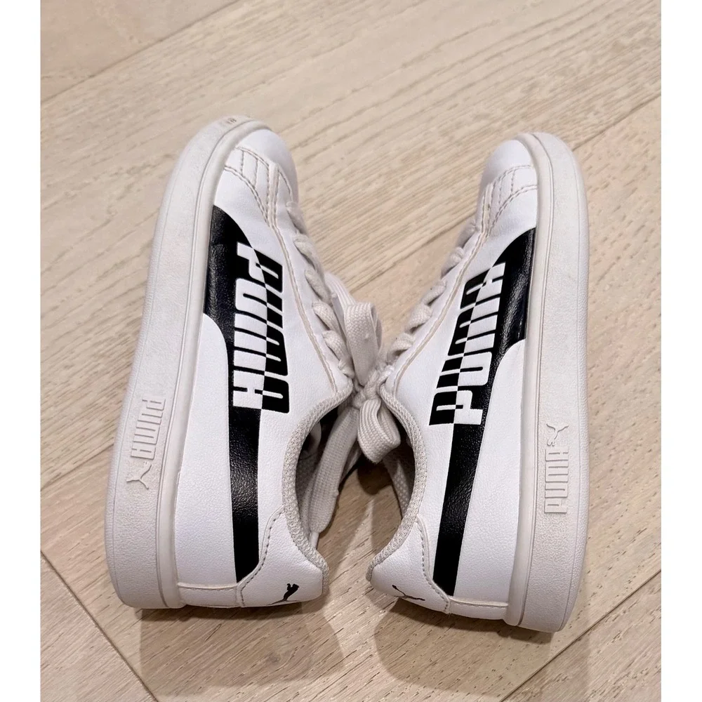 Puma Smash v2 Max Kids Sneakers White Black Low Top Athletic Shoes 373805-02 12C - Picture 6 of 8